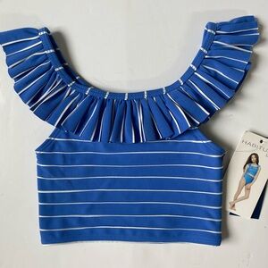 HABITUAL Bathing Suit Top Size 4 5 New NWT Girls Blue White striped Tankini